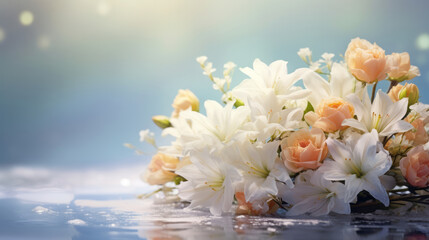 Colorful bouquet of spring flowers and copy-space background. Mockup for spring, celebration and valentine.