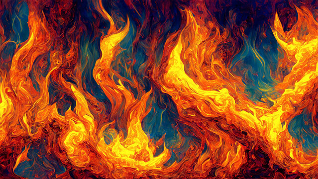 Dynamic Texture Abstract Fire in Textured Oil Painting. Explore Captivating Flames and Intense Artistry