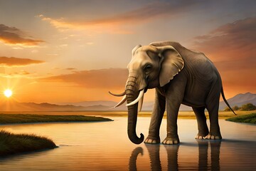 Fototapeta na wymiar elephant in sunset