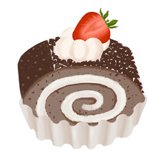 Chocolate jam roll with strawberry and whip cream