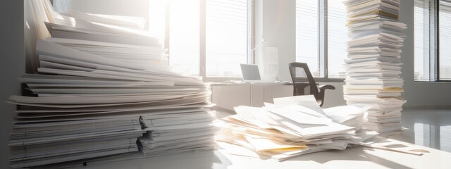 Many document papers stacked on the desktop
