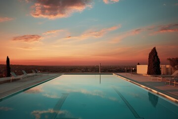 sunset over the swimming pool 