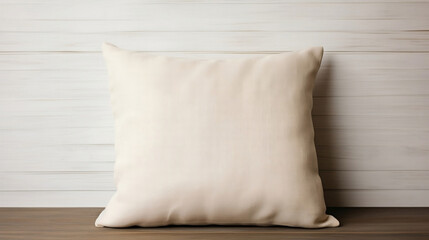 Staged Product Photo of Blank Linen Canvas Pillow on Plush Couch for Mockup.