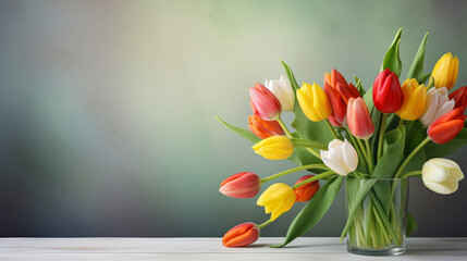 Colorful bouquet of spring flowers and copy-space background. Mockup for spring, celebration and valentine.
