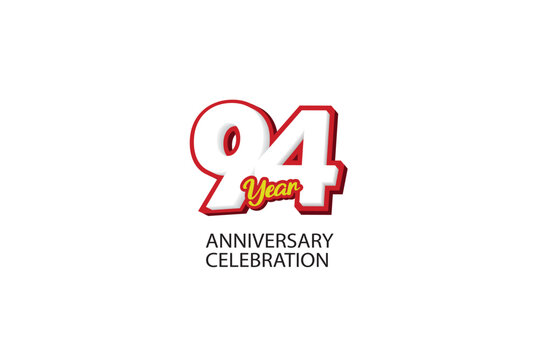 94th, 94 years, 94 year anniversary minimalist logo, jubilee, greeting card. Birthday invitation, sign. Red space vector illustration on white background - Vector