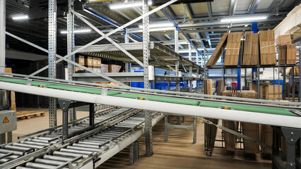 Fototapeta premium Conveyor belt in warehouse