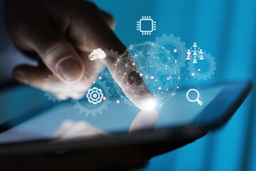 Modern technology strategy, business man with infographic