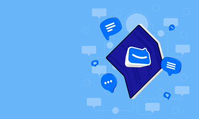 Isometric foldable smartphone. Mobile user interface design concept. Generative AI chatbot technology app communication with dialog box.