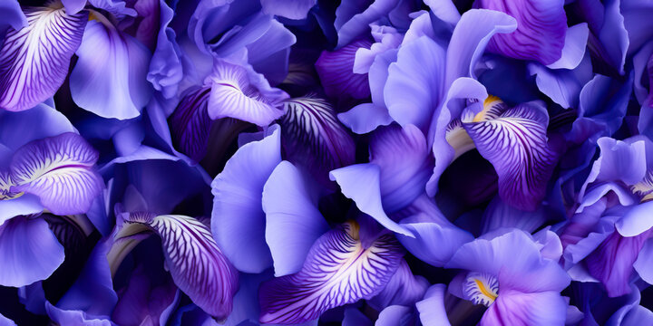 Purple Iris flowers wallpaper in a Seamless texture. Beautiful floral pattern that repeats.