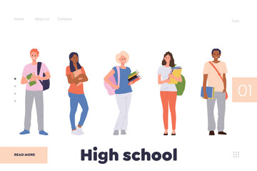 Fototapeta premium High school landing page design template for online service providing modern educational process