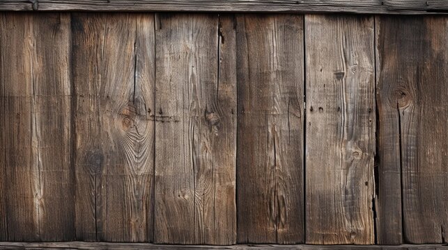An up-close photograph of a weathered barn door, revealing the intricate grain patterns and rugged textures of aged wood. AI generated.