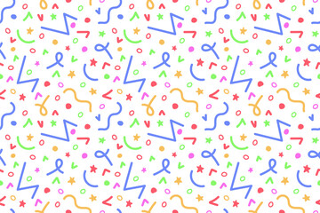 Fototapeta na wymiar Color doodle seamless pattern. Scribble and squiggle shapes.