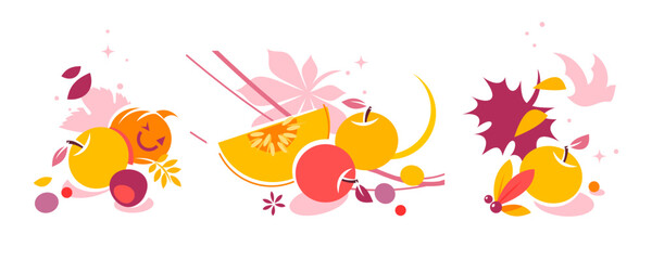 Vector set of autumn fruits and leaves - 640254117