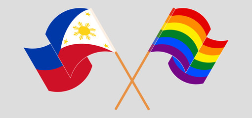 Crossed and waving flags of the Philippines and LGBTQ