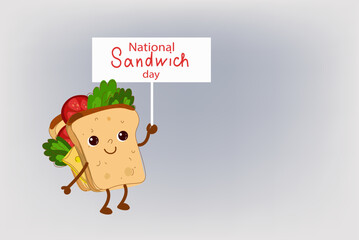 Happy sandwich day. Vector hand drawn doodle cartoon illustration, greeting poster, greeting card