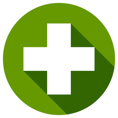 Green plus sign.  icon. Cross symbol of safety guidance.