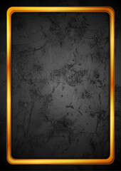 Golden glossy frame on black grunge textural background. Abstract vector design