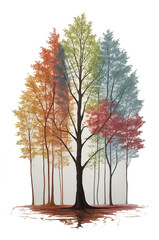 Trees colors in a contemporary art on transparent background