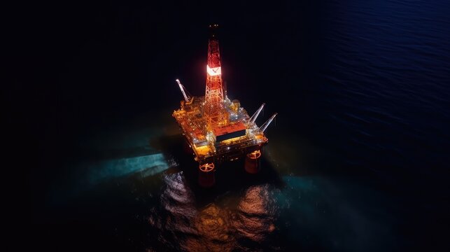 A large offshore platform being worked on at night