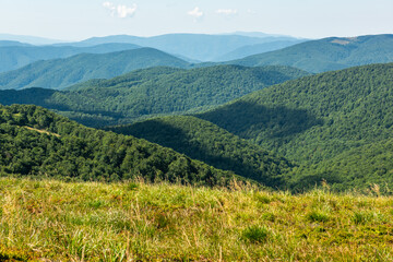 Naklejka premium Wilderness and scenic nature and alpine landscape at summer in Bieszczady Mountains, Carpathians, Poland.