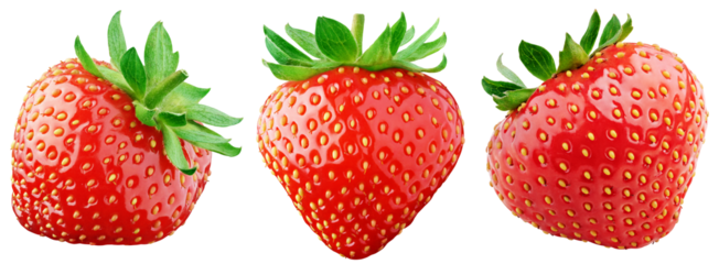 Set of strawberries isolated on transparent background Full depth of field.