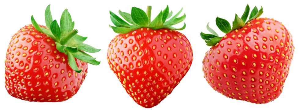 Set of strawberries isolated on transparent background Full depth of field.