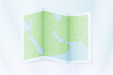 Bahrain map, folded paper with Bahrain map.