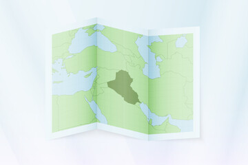 Iraq map, folded paper with Iraq map.