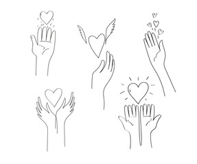 Hand holding a heart icon vector doodle.