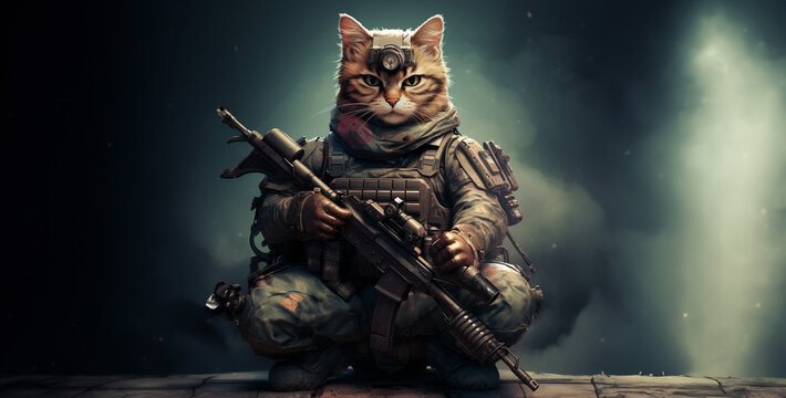 army cat with machine guns in each hd wallpaper