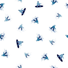 Snowboarders on the slope. Winter sports seamless pattern.