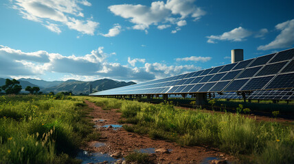 Ecological transition, expanse of solar panels for green and clean renewable energy
