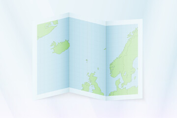 Faroe Islands map, folded paper with Faroe Islands map.