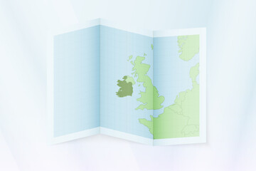 Ireland map, folded paper with Ireland map.