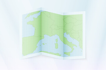 Monaco map, folded paper with Monaco map.