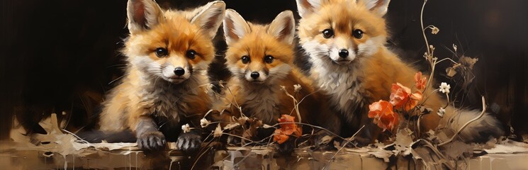 Obraz premium Foxes are multicolored animal illustrations. Sly fox on a plain background, a banner with a place for text.