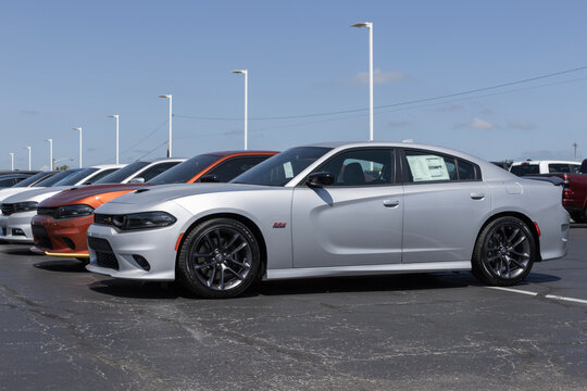Dodge Charger display. Dodge offers the Charger in SXT, GT, R/T, Scat Pack and Hellcat models.