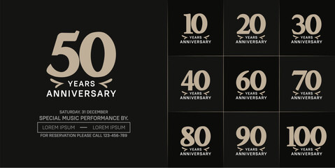 set of anniversary logo with soft brown number on black background can be use for celebration