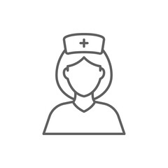 Nurse icon. Simple outline style. Medical assistant, female, woman, medic, doctor, health, medicine, hospital concept. Thin line symbol. Vector isolated on white background. Editable stroke SVG.
