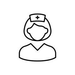 Obraz na płótnie Canvas Nurse icon. Simple outline style. Medical assistant, female, woman, medic, doctor, health, medicine, hospital concept. Thin line symbol. Vector isolated on white background. SVG.