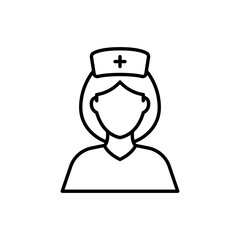Nurse icon. Simple outline style. Medical assistant, female, woman, medic, doctor, health, medicine, hospital concept. Thin line symbol. Vector isolated on white background. SVG.