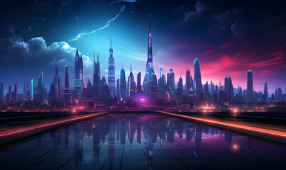 night futuristic city skyline