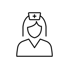 Nurse icon. Simple outline style. Medical assistant, female, woman, medic, doctor, health, medicine, hospital concept. Thin line symbol. Vector isolated on white background. SVG.