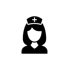 Nurse icon. Simple solid style. Medical assistant, female, woman, medic, doctor, health, medicine, hospital concept. Black silhouette, glyph symbol. Vector isolated on white background. SVG.