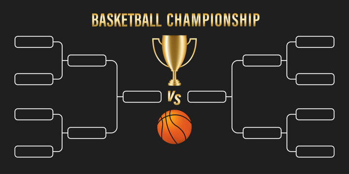 Basketball Game. Basketball Ball. Tournament Grid. Scheme Of The Basketball Championship With A Trophy Cup. Championship And World Cup. Gold Elegant Sport Game. Sports Game. Vector Illustration