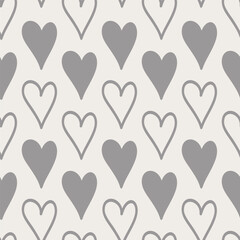 Vector hand drawn hearts seamless pattern. Trendy Scandinavian style background.
