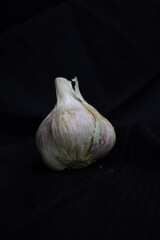 Garlic on a black background.
