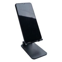 Smartphone on stand holder isolated on transparent background