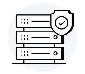 Vector icon for server security, server and shield icon. Cybersecurity Server Icon, data protection outline icon. 