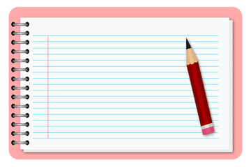 Illustration of a blank coil notebook and a pencil for template or background